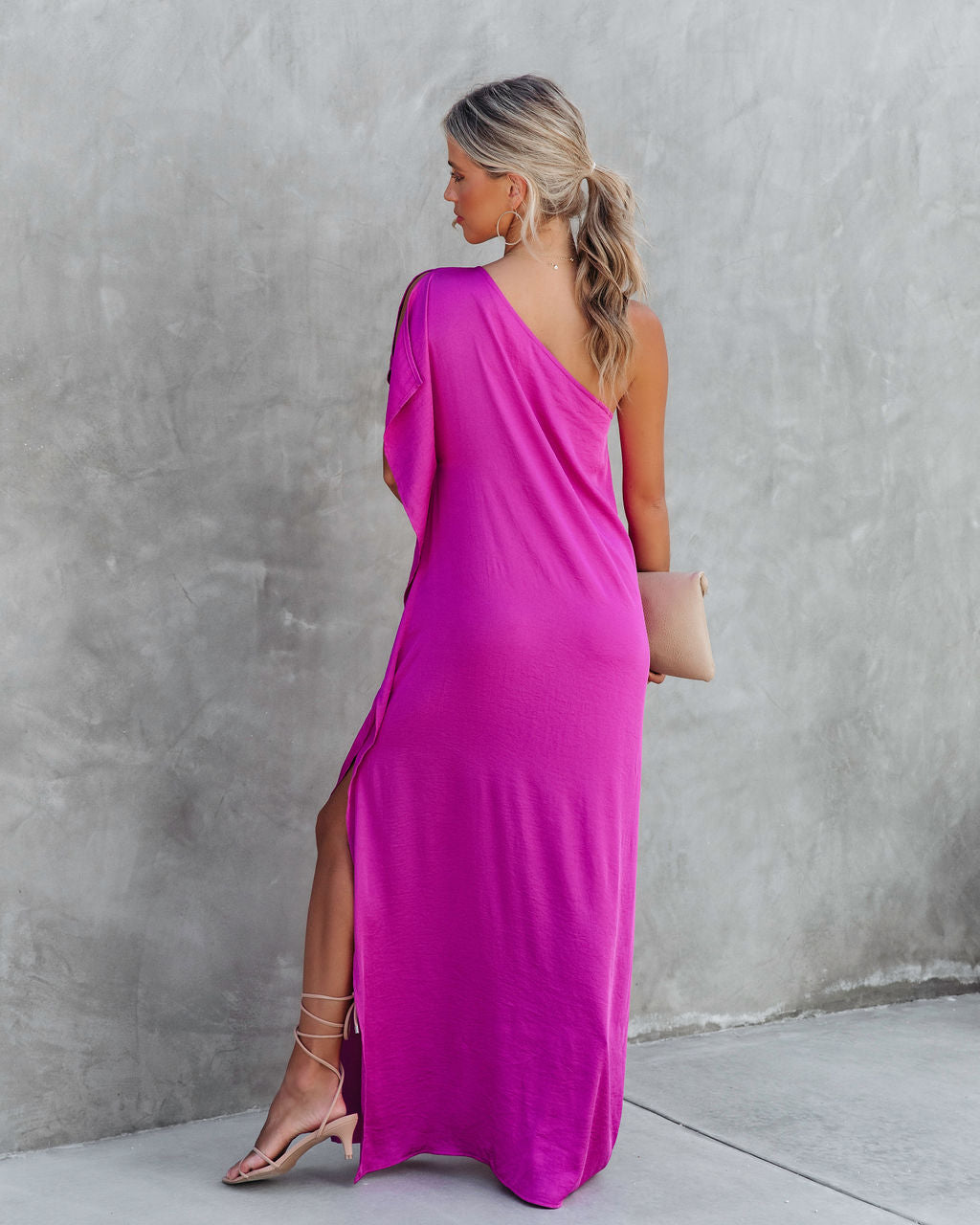 Gala Affair Satin One Shoulder Maxi Dress - Orchid - Se7enfashion