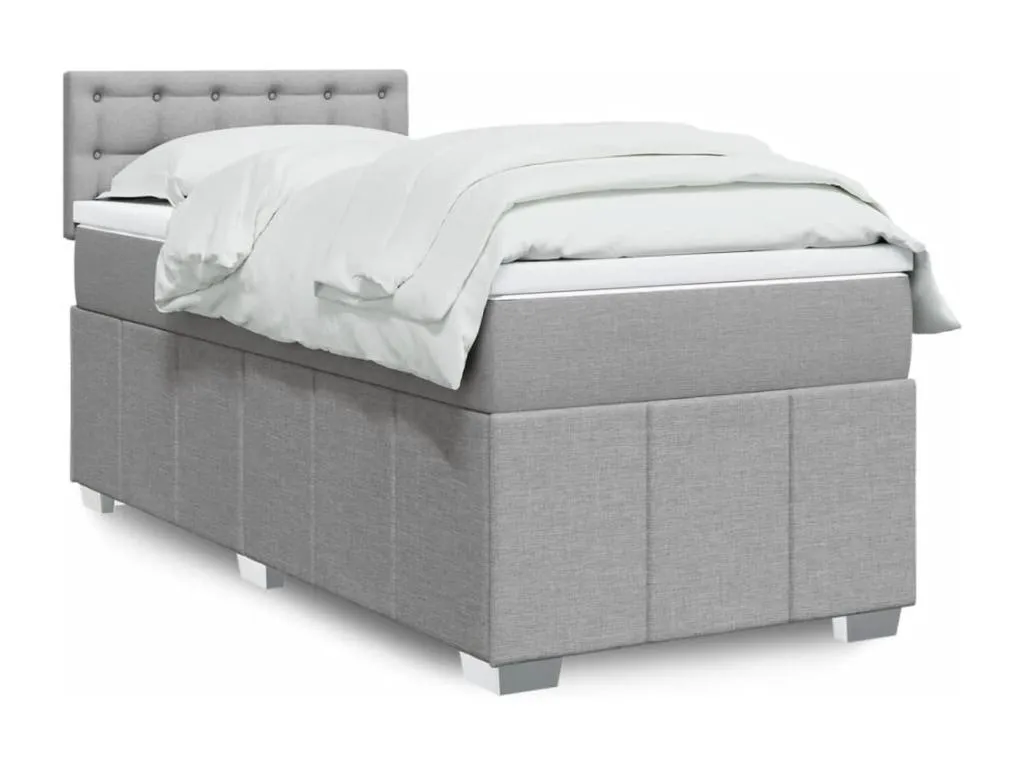 Cama box spring con colchón tela gris claro 100x200 cm kdn3518780