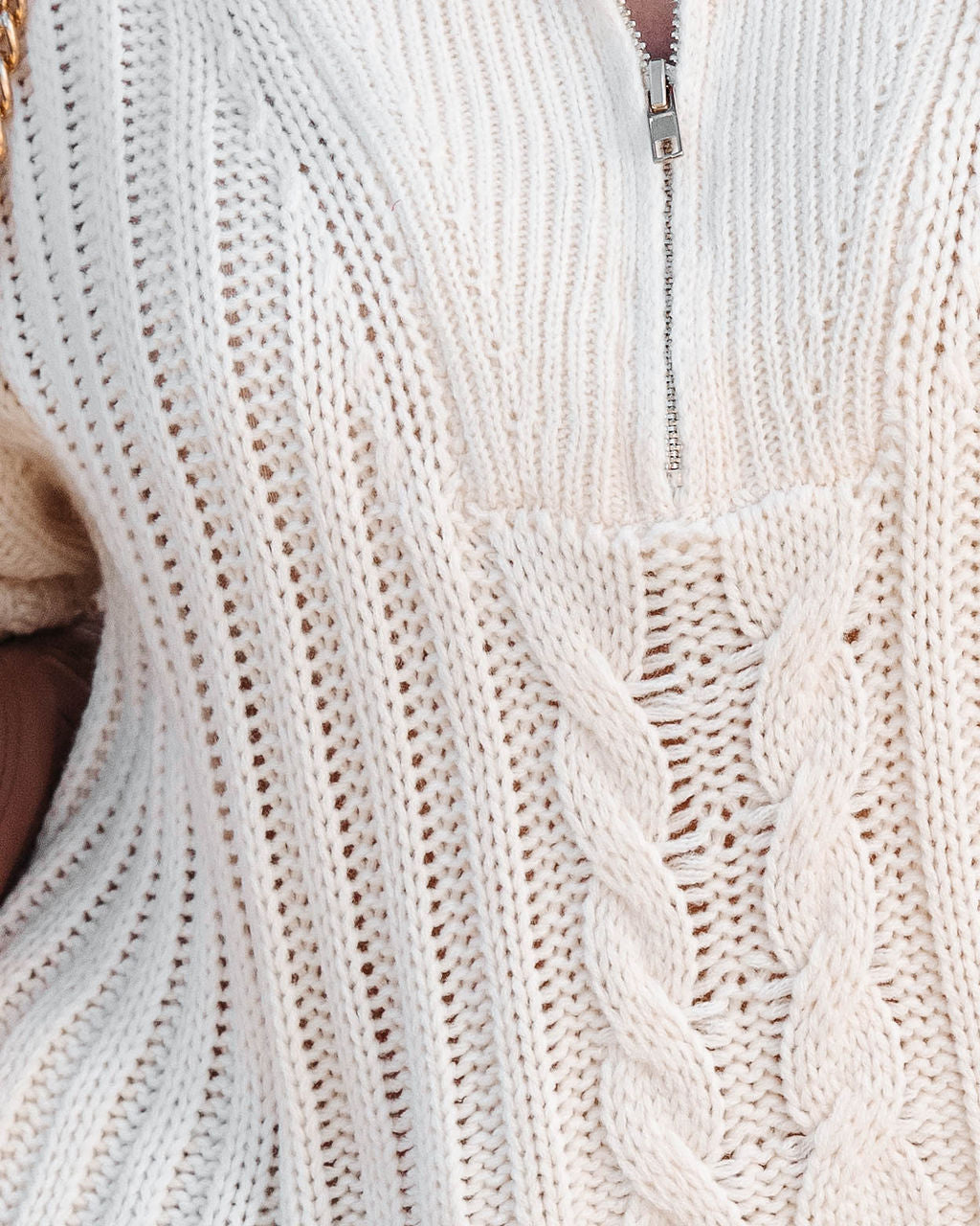 Aspen Cable Knit Half Zip Sweater - Ivory - Se7enfashion