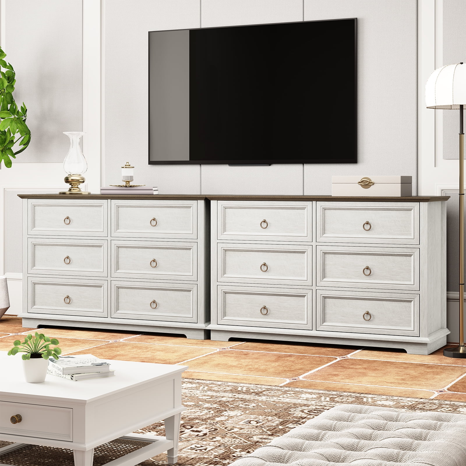 FAGAGA 6 Drawers Dresser for Living Room,Storage Cabinet Wooden Dressers Organizer for Bedroom,White - Image 2