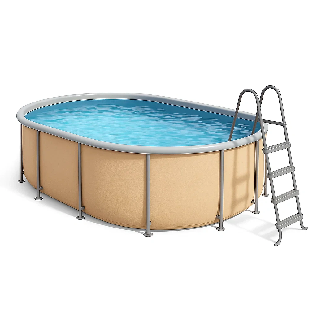 Piscina tubular ovalada desmontable 418x243x98 cm beige/azul adecuada sBTOCnP122hB
