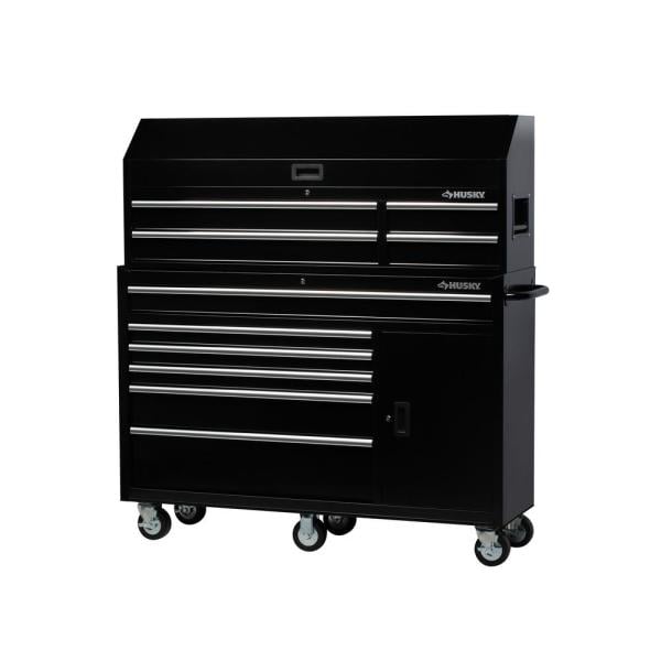 61 IN. W 10-DRAWER 1-DOOR COMBINATION TOOL CHEST AND ROLLING CABINET SET IN GLOSS BLACK