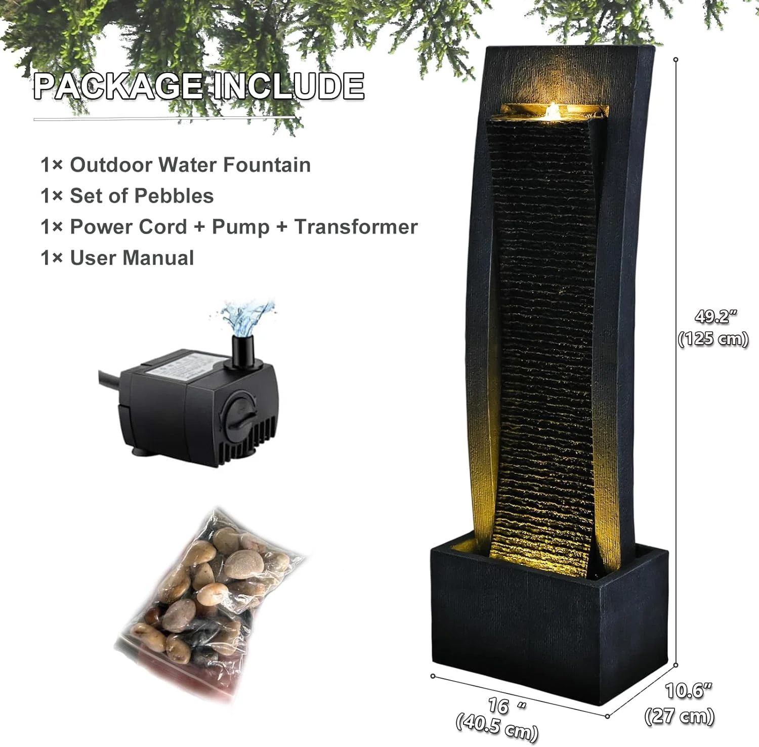 Garden Springs Zen Zone Polyresin Water Fountain with LED Lights - Image 2