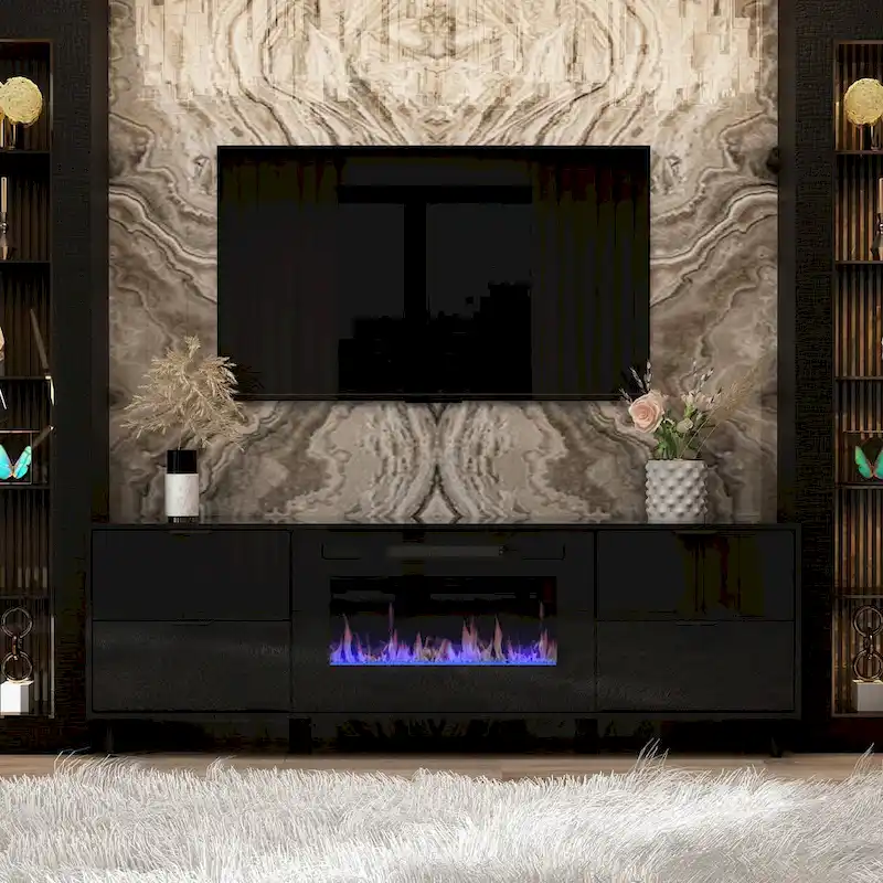 Electric Fireplace TV Stand Entertainment Center with LED Flame Effects and Remote Control