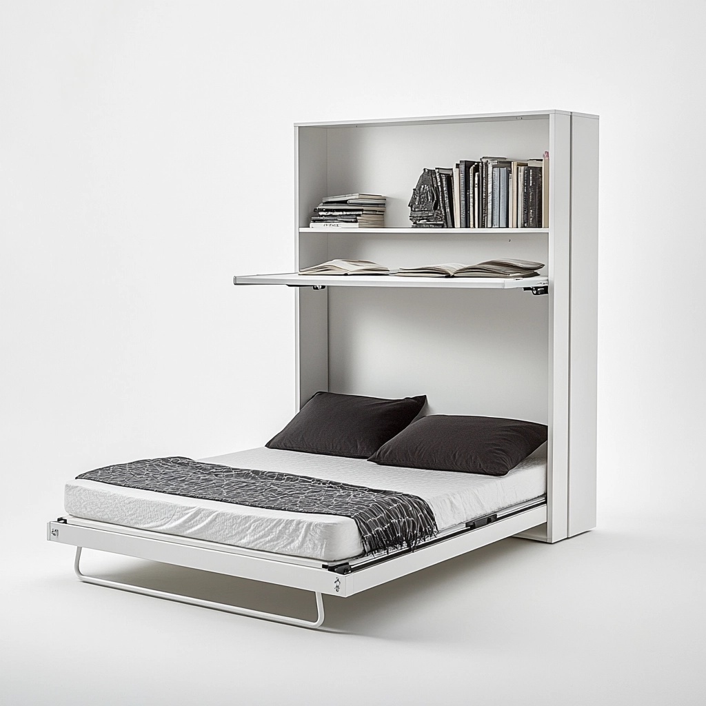 Cama abatible ahorro de espacio madera cama blanca 140x200cm funcional