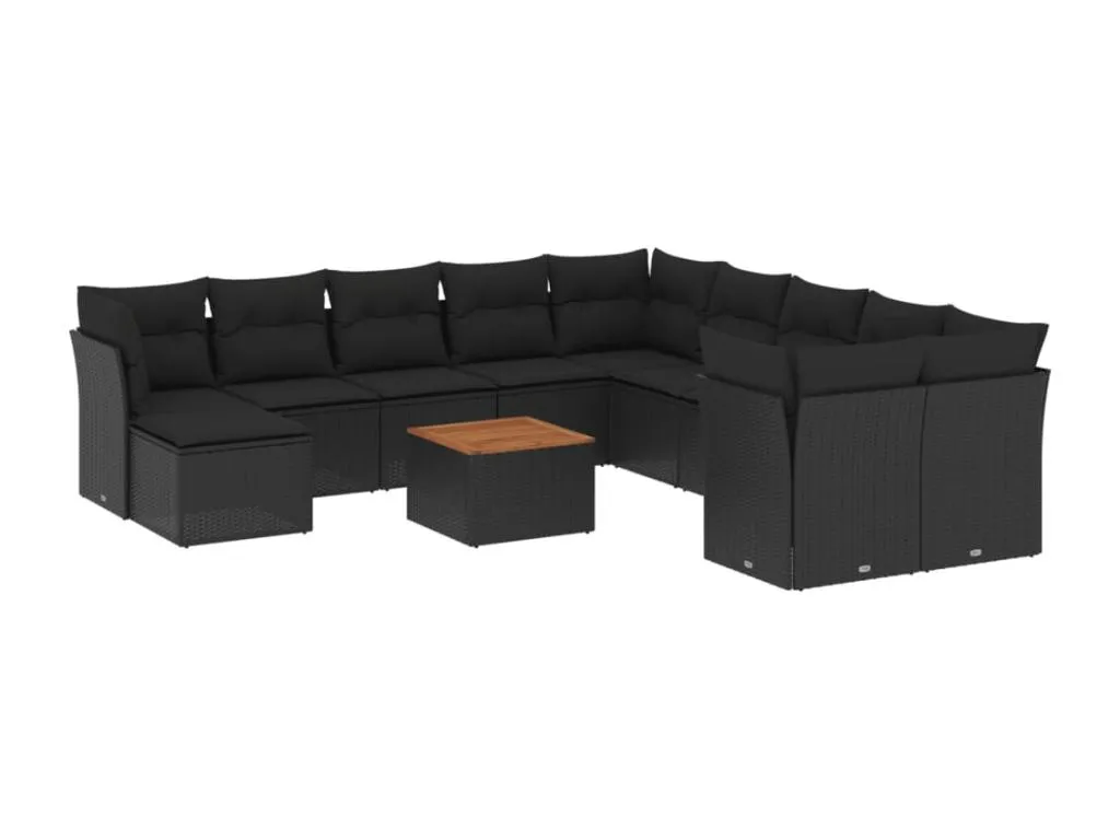 Set de sofás de jardín 12 piezas cojines ratán sintético negro CJTW53881