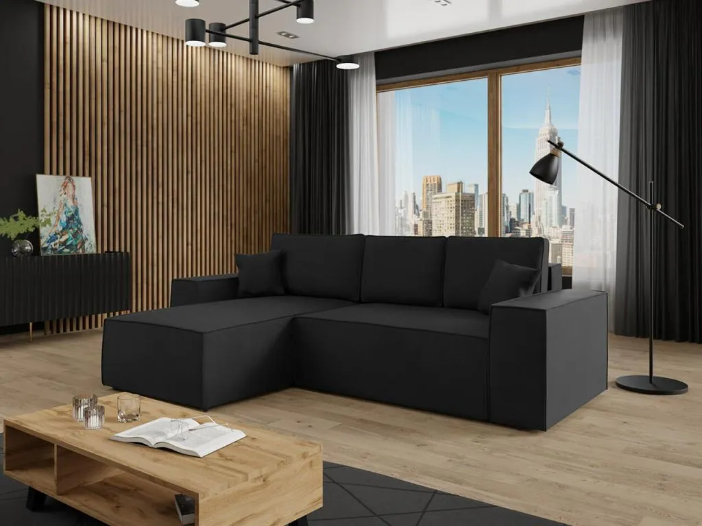 Sofá rinconero Decoesp 108 Negro Función de descanso Caja de ropa de cama 279x181x94cm ILEP11452