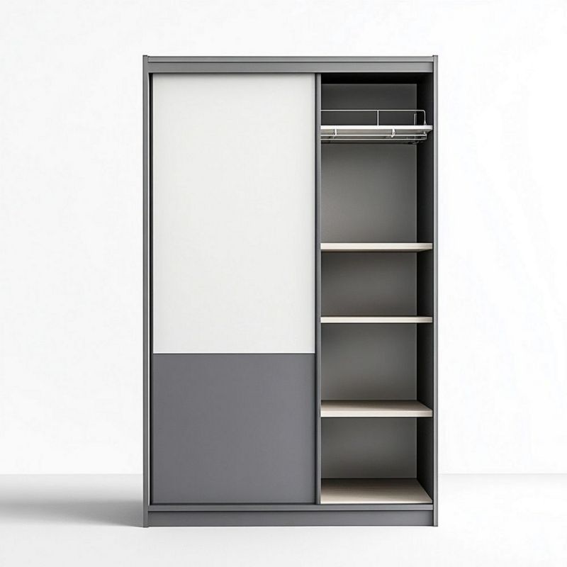 Armario Gris/Blanco Puertas Correderas Dormitorio 200x60x210 cm Almacenamiento Madera