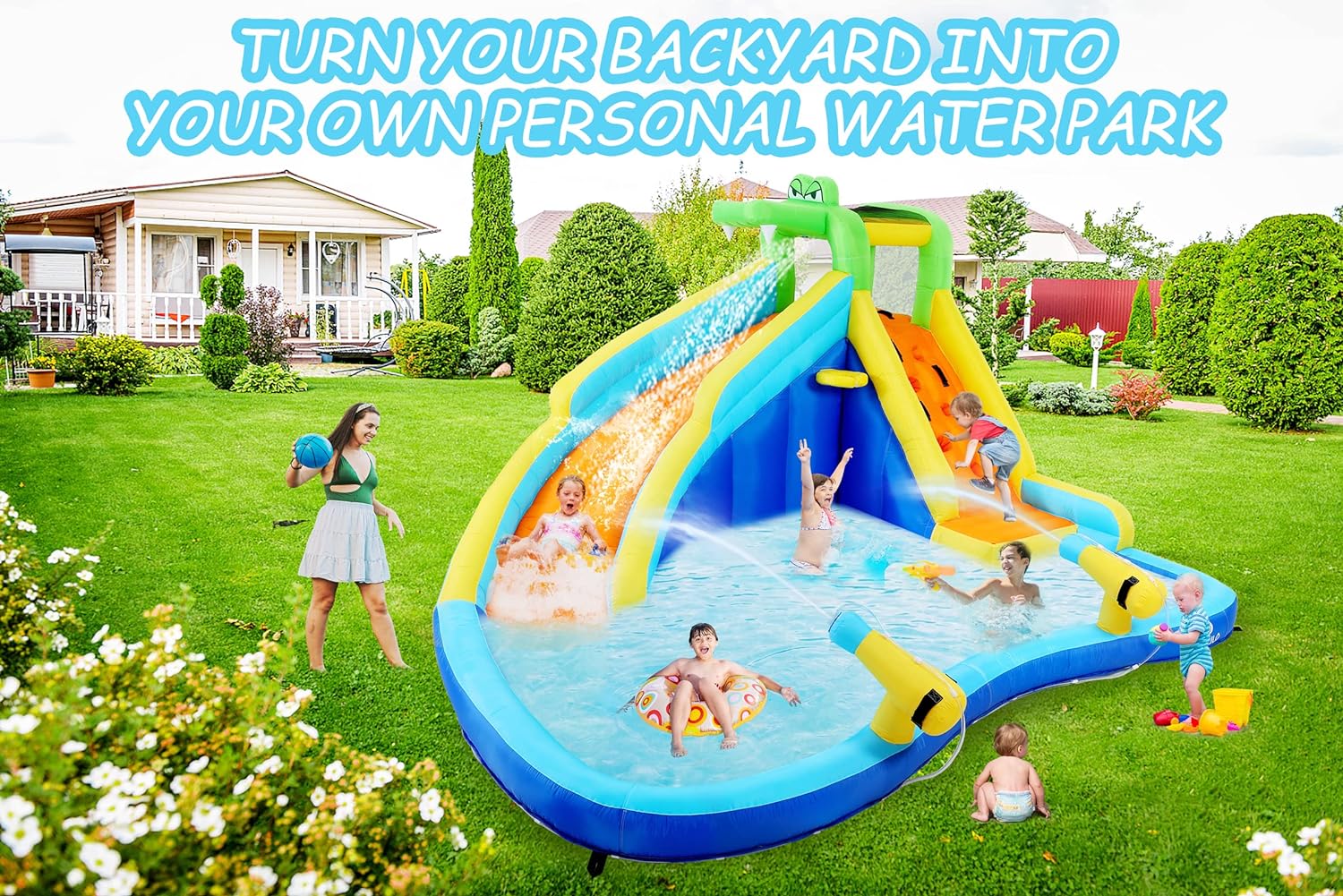 ROOJER Inflatable Water Slide Bounce House 8-in-1 With 450W Blower - Crocodile Water Park - Image 12 ROOJER Inflatable Water Slide Bounce House 8-in-1 With 450W Blower - Crocodile Water Park - Image 12