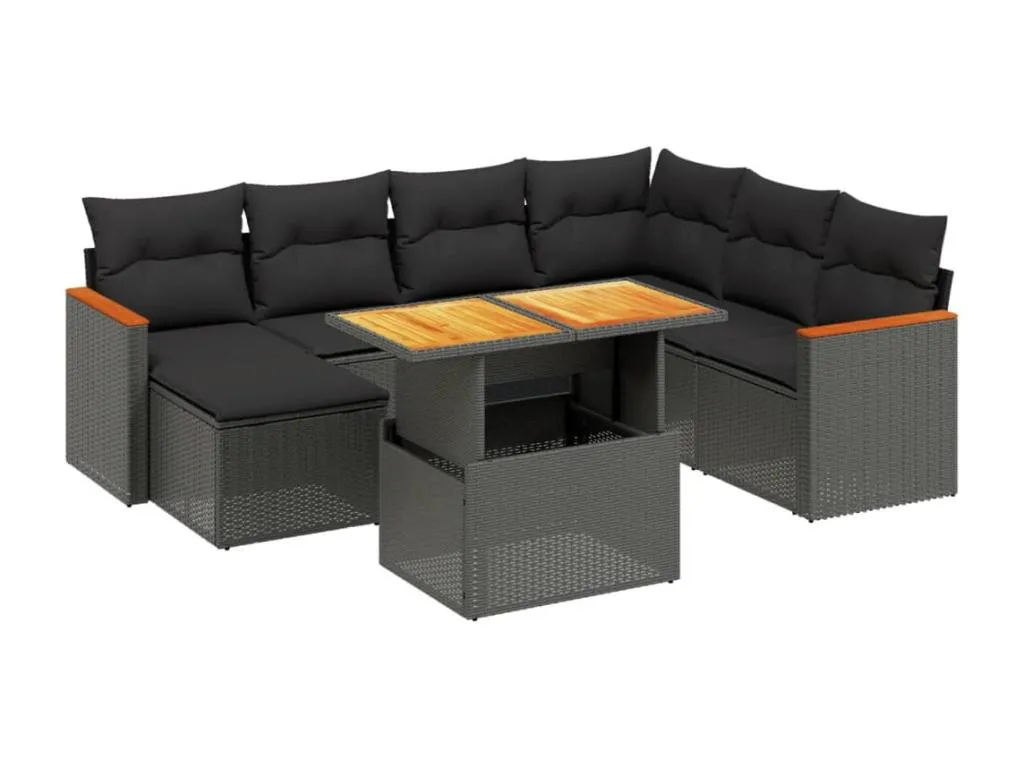 Set de 8 piezas de sofás para jardín incluyendo cojines en ratán sintético negro psxl55336