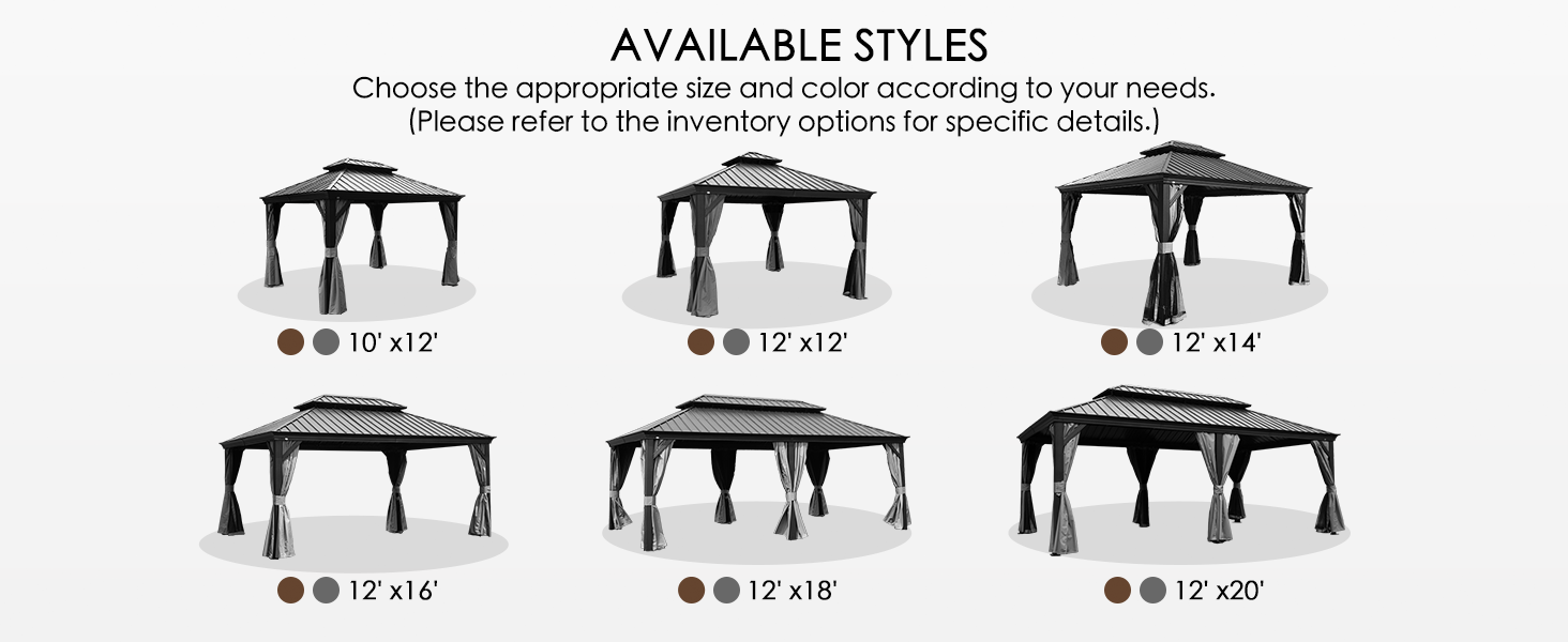 Varied Sizes and Colors of Outdoor Gazebos