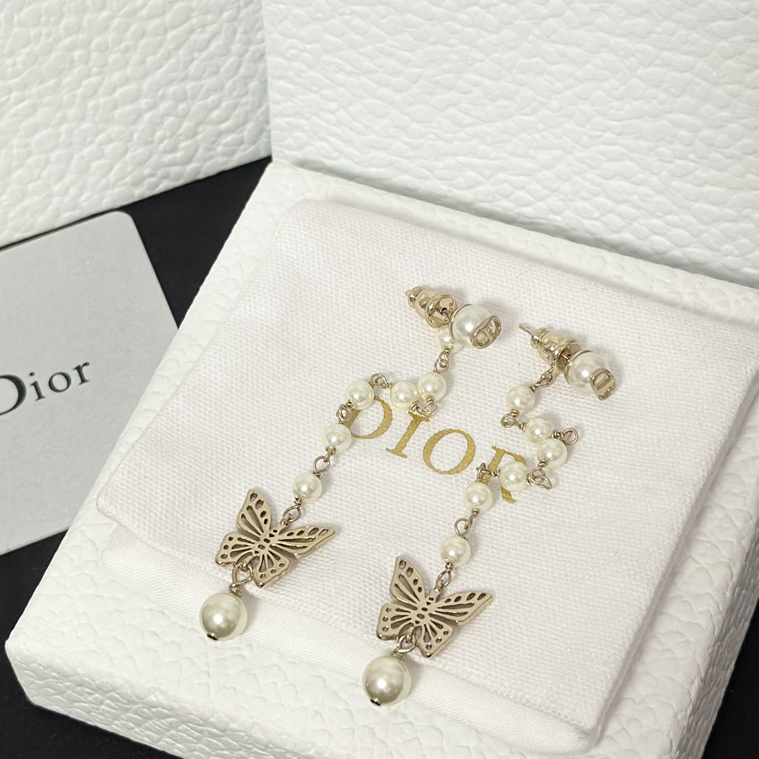 Dior Long Tassel Butterfly Dangle Pearl Earrings - Original Replica Club