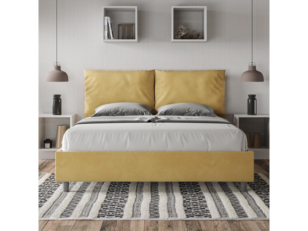 Canapé elevado doble acolchado Antea 160x190 en microfibra ocre