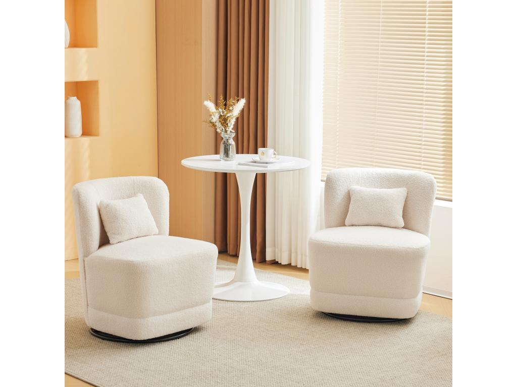 Sofá de 2 plazas juego de 2 sillones giratorios 360 con cojín y respaldo- tejido de rizo francés- 58 x 63 x 72 cm- Joliven