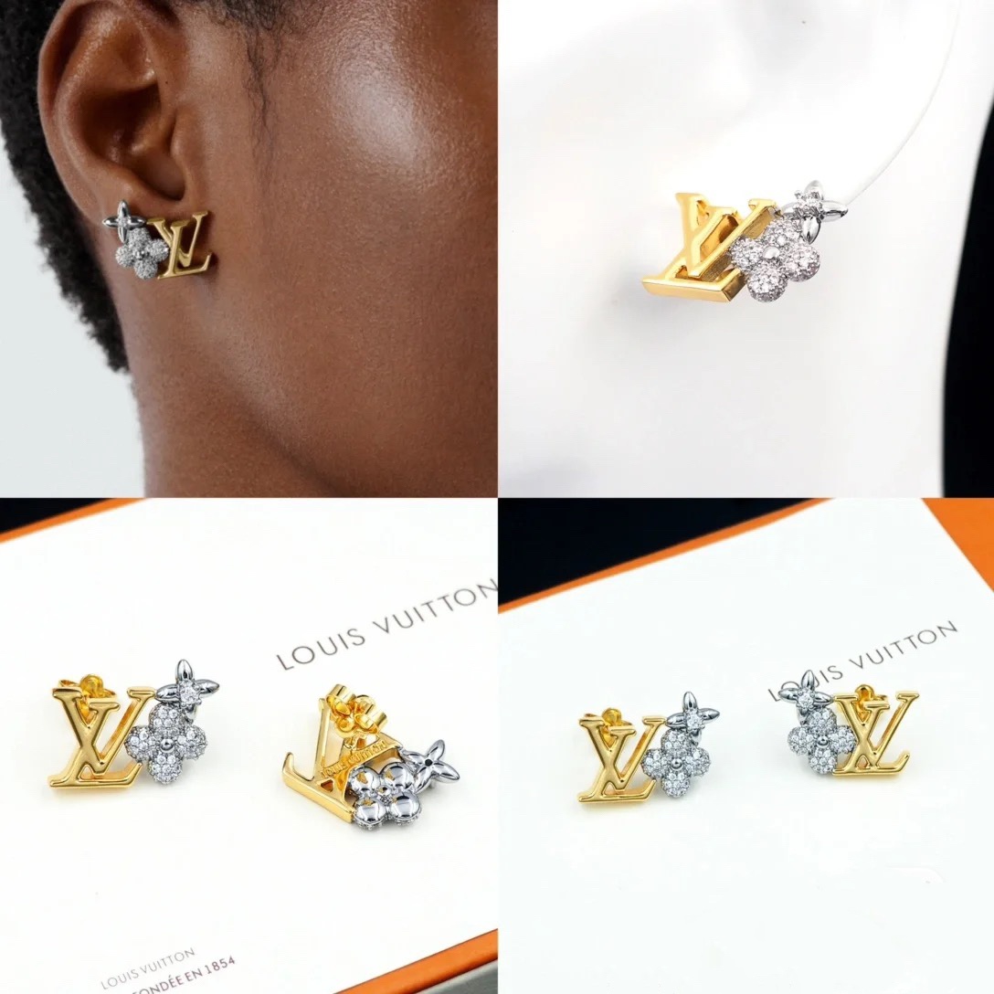 Louis Vuitton Mixed Metal Color LV Monogram Earrings Necklace - Original Replica Club