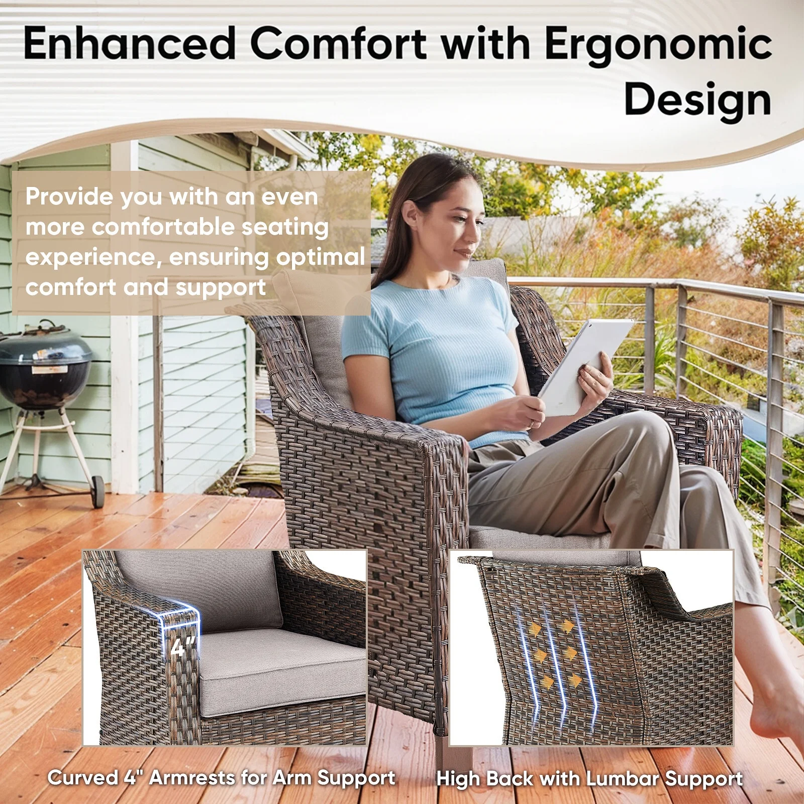 Bellefurn Outdoor Wicker Patio Chairs Set of 2 with Side Table,All-Weather Wicker Rattan Chairs Patio Furniture Chairs for Porch Balcony Backyard Yard Deck - Image 13