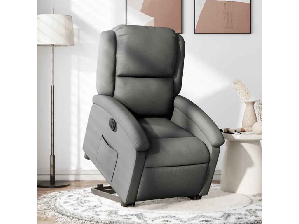 Sillón eléctrico reclinable elevable de tela gris oscuro