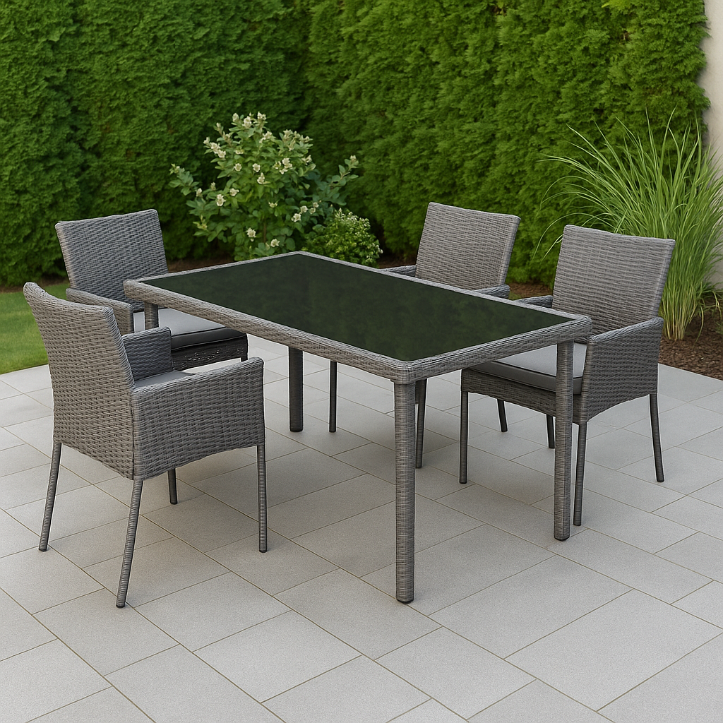 Conjunto comedor jardín gris ratán sintético acero exterior