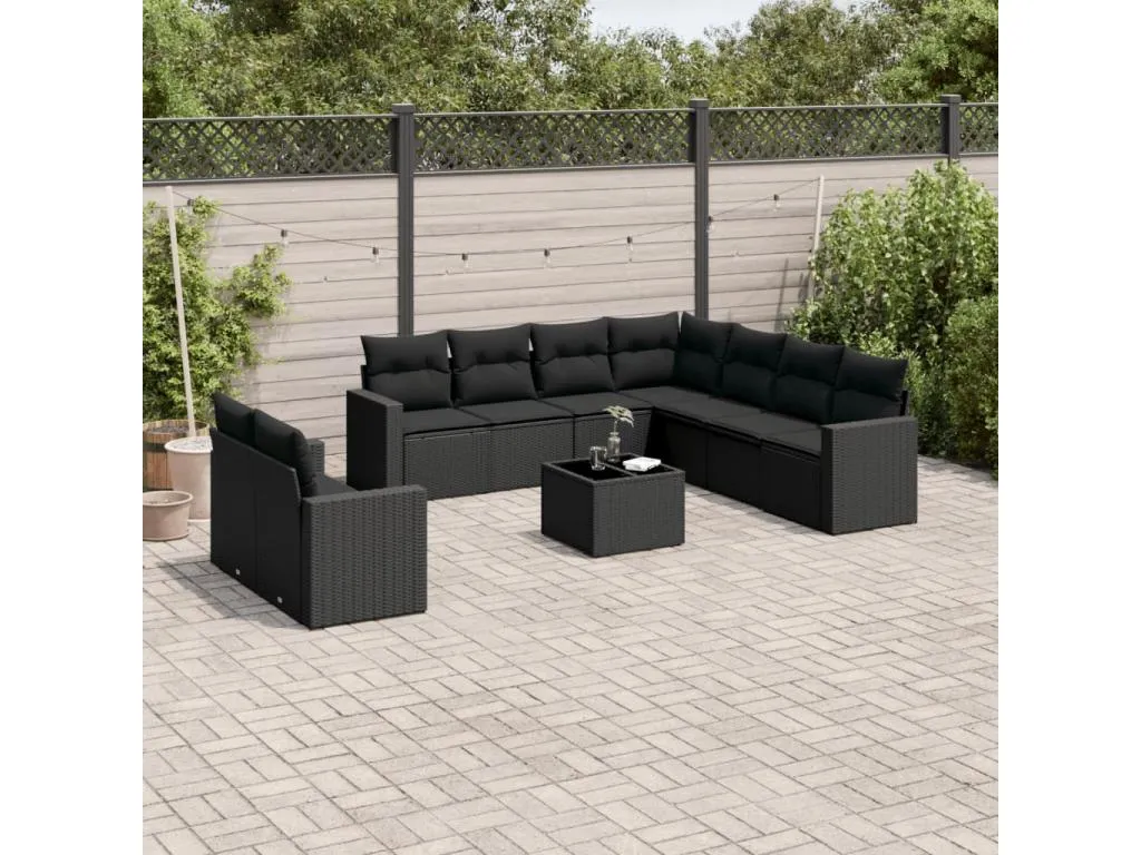 Set de sofás de jardín 10 pzas cojines ratán sintético negro 38894ZLUZ