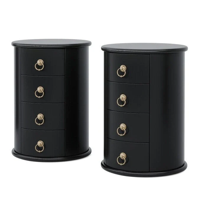 No Assembly Solid Wood End Table, Vintage Round Side Drawers Table
