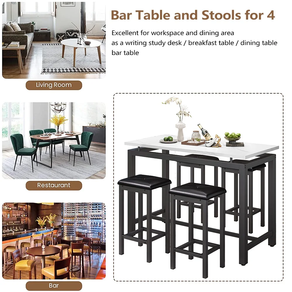 Counter Height Table Set of 5, Breakfast Bar Table and Stool Set, Minimalist Dining Table with Backless Stools, Wood Top Pub Table & Chair Set for Kitchen Apartment Bistro - Space Saving - Image 12