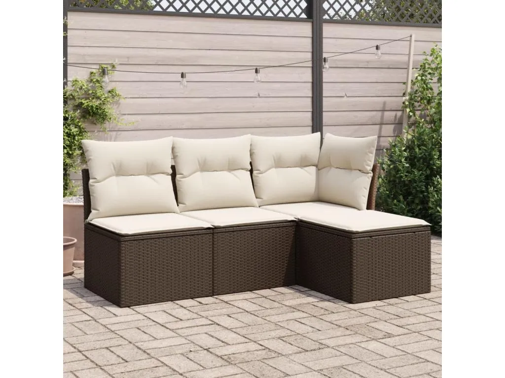 Set de sofás de jardín 4 pzas y cojines ratán sintético marrón NTNI35190