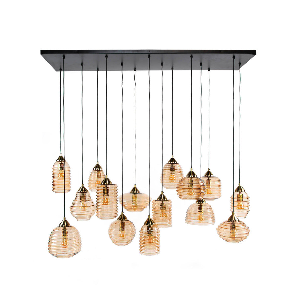 Fraaai - Dewey hanglamp 5+5+5 rib glas - amber color glas