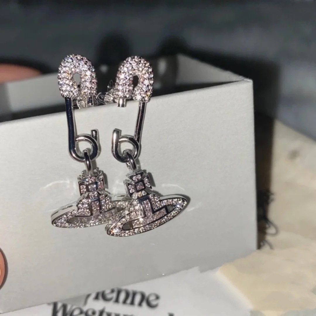 Vivienne Westwood Diamond Inlay Paperclip Saturn Earrings - Original Replica Club