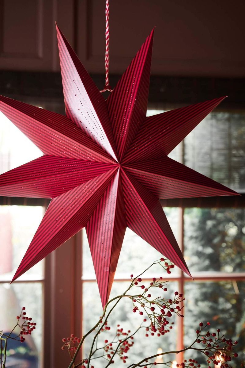 Christmas Star Paper Stripes Dark Red 60cm