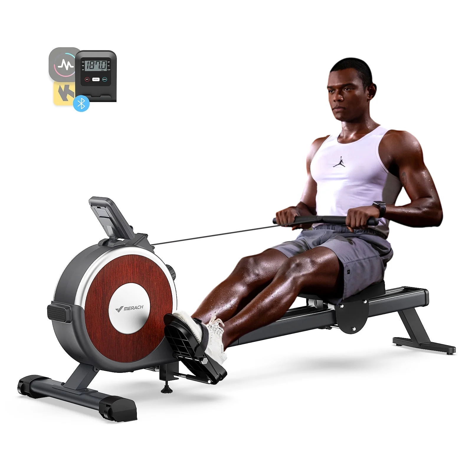MERACH Magnetic Rowing Machine 350lbs Weight Capacity, 16 Levels of Quiet Resistance, Bluetooth Rowing Machine for Home Workout - Image 10