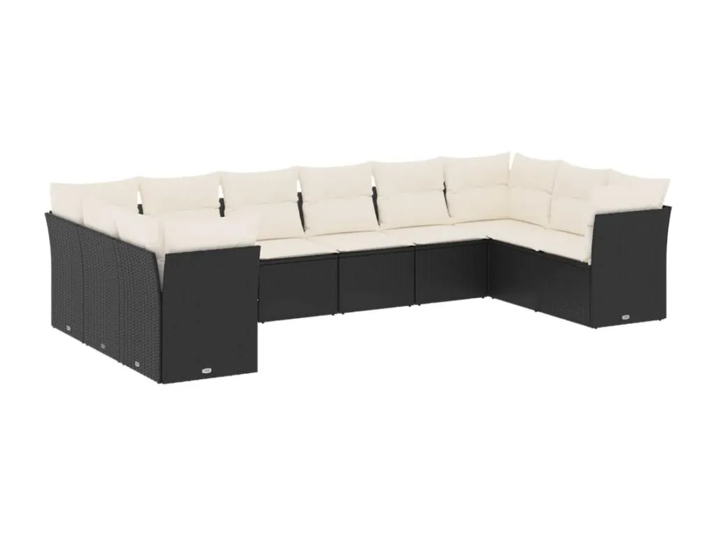 Decoencanto Set de sofás de jardín 10 pzas cojines ratán sintético negro
