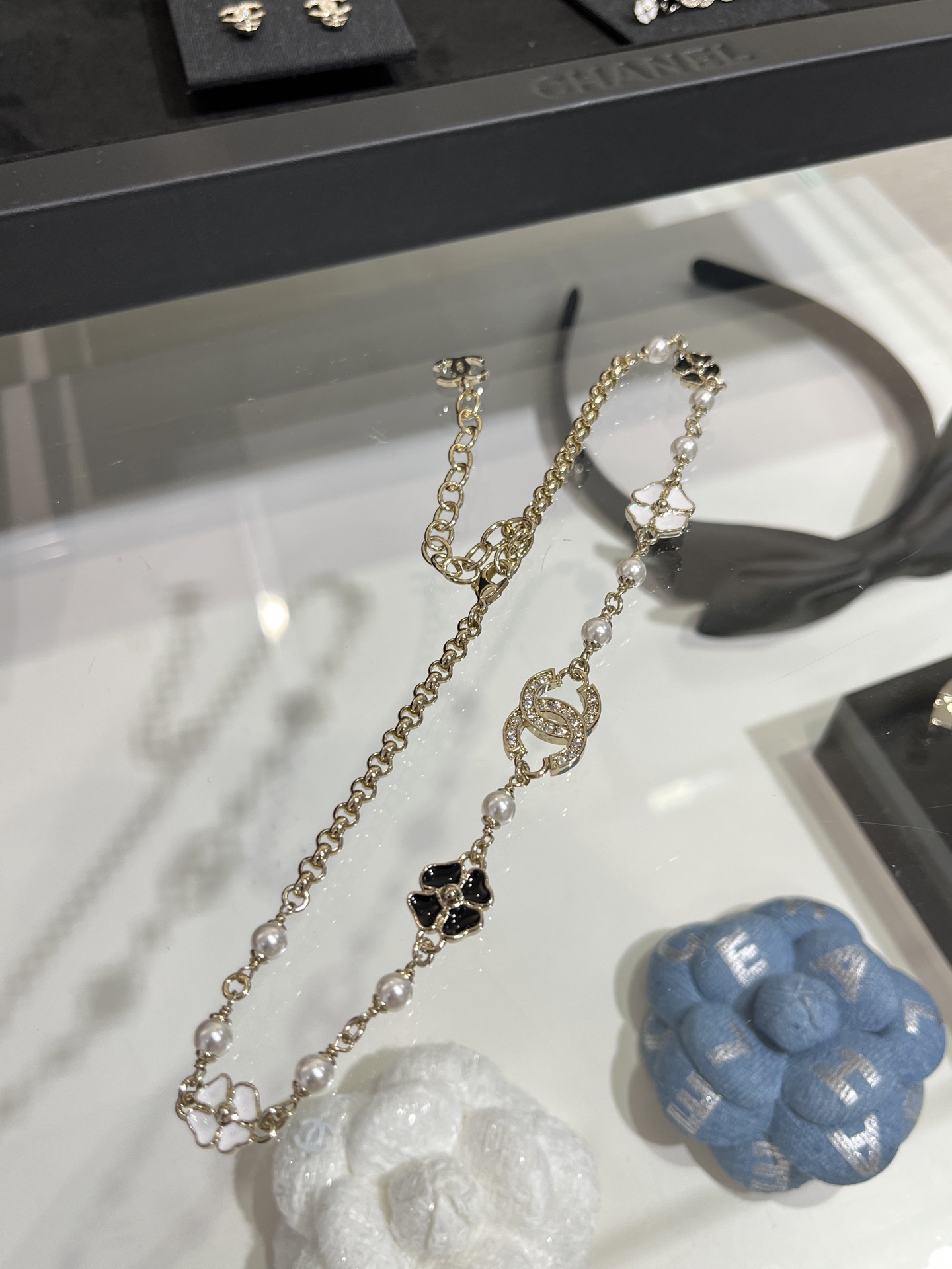 Dainty Chanel Enamel Camellia Necklace - Original Replica Club