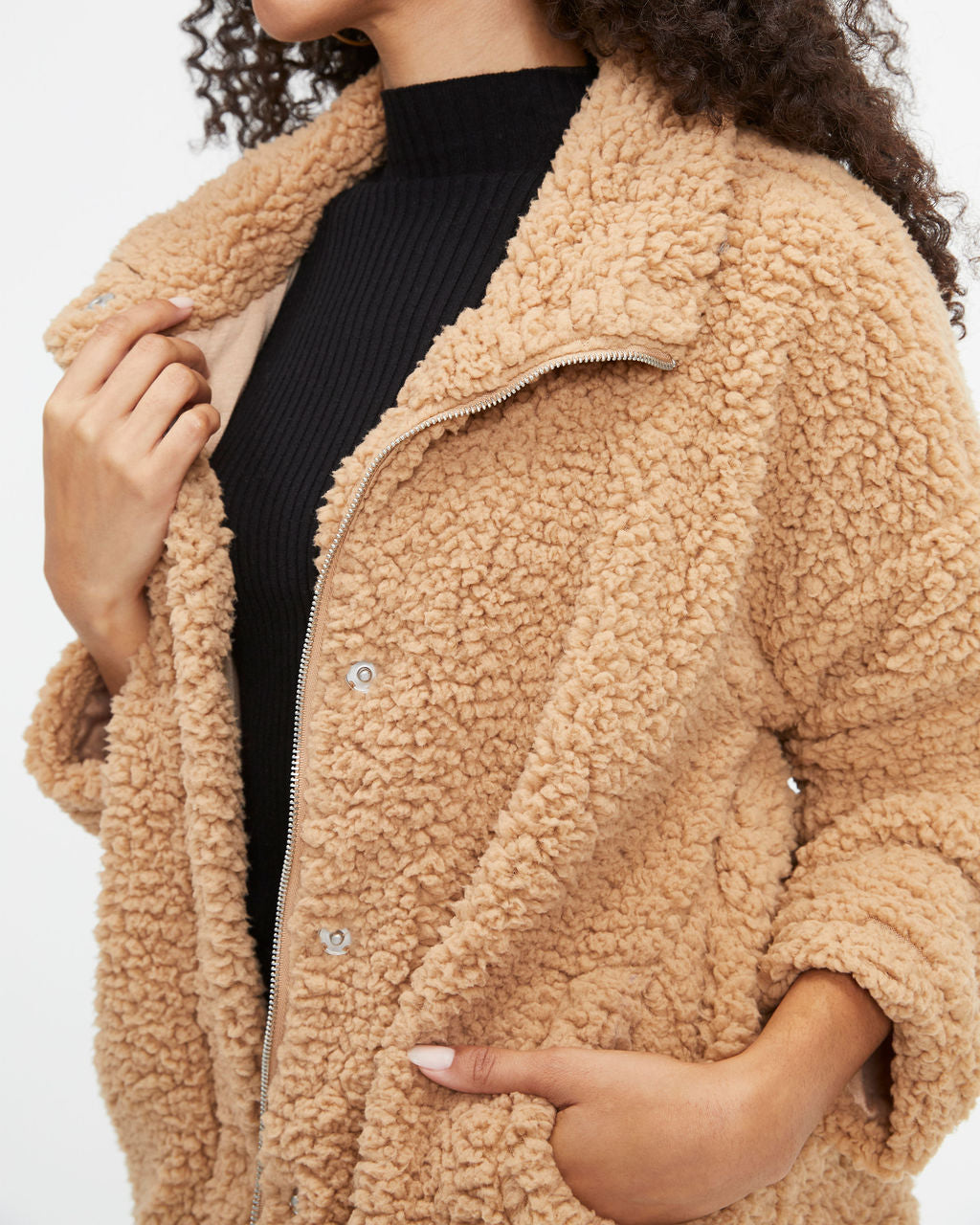 Cabin Dates Pocketed Teddy Jacket - Camel - Se7enfashion