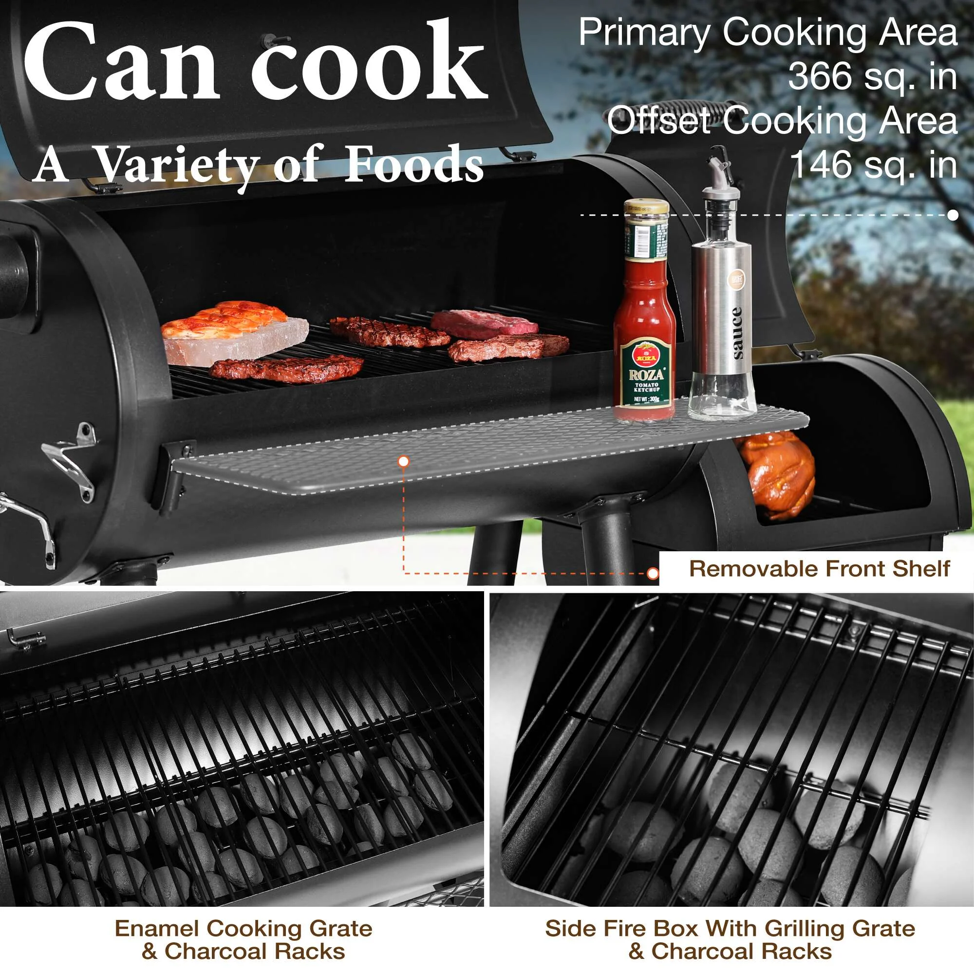 Summit Living Charcoal Grill with Offset Smoker 941 sq.in. Extra Large BBQ Grill Black - Image 18