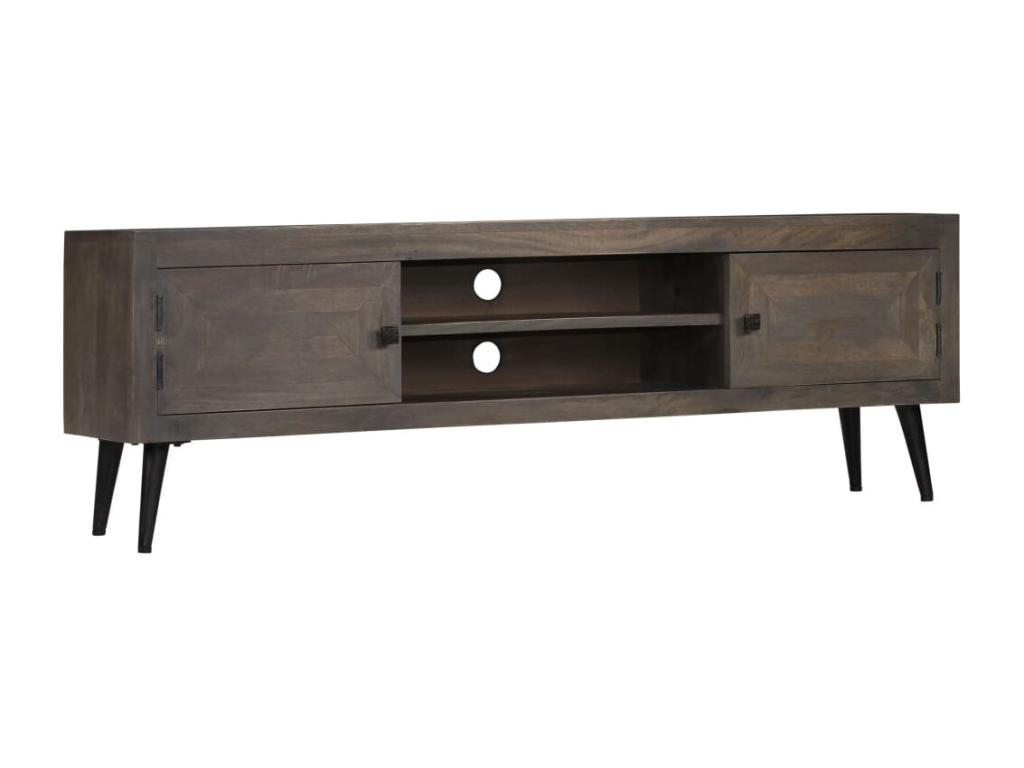 Mueble TV con 2 armarios y 2 estantes en madera maciza de mango 140x30x45 cm 2502014