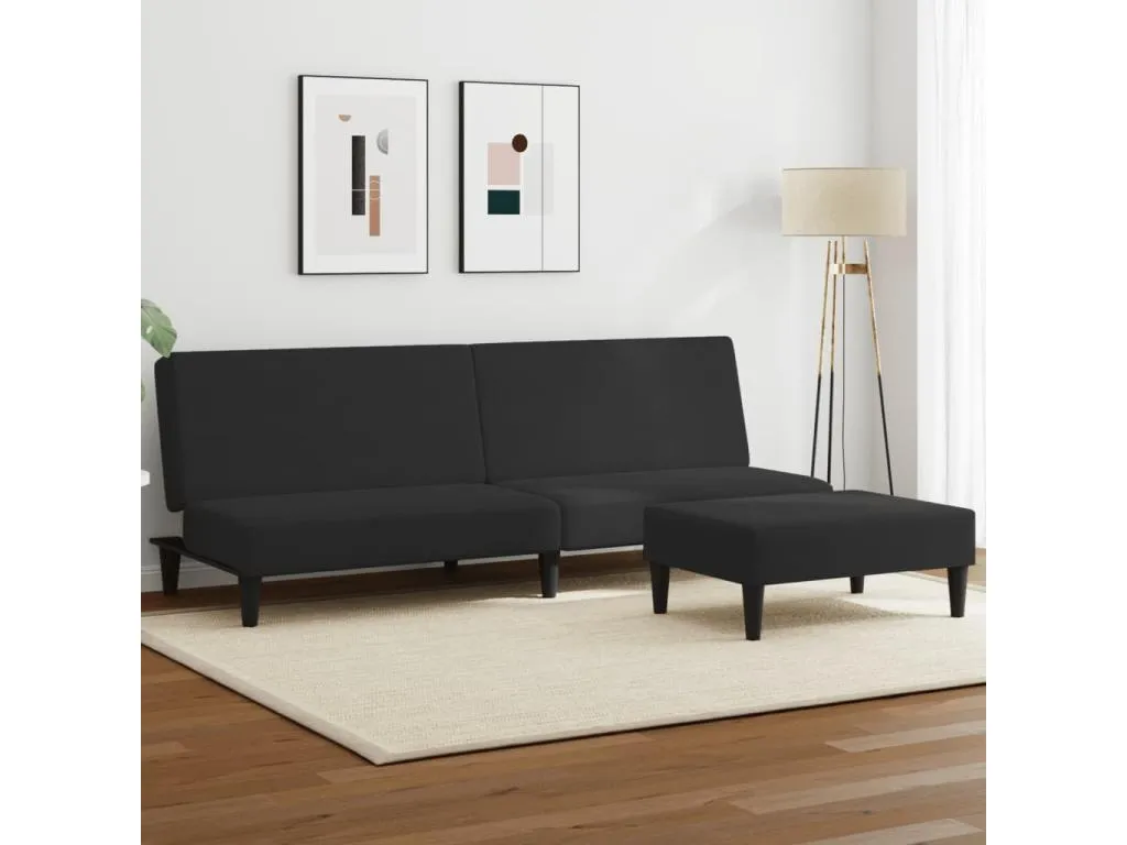 Sofá cama de 2 plazas con taburete terciopelo negro MTSP63156