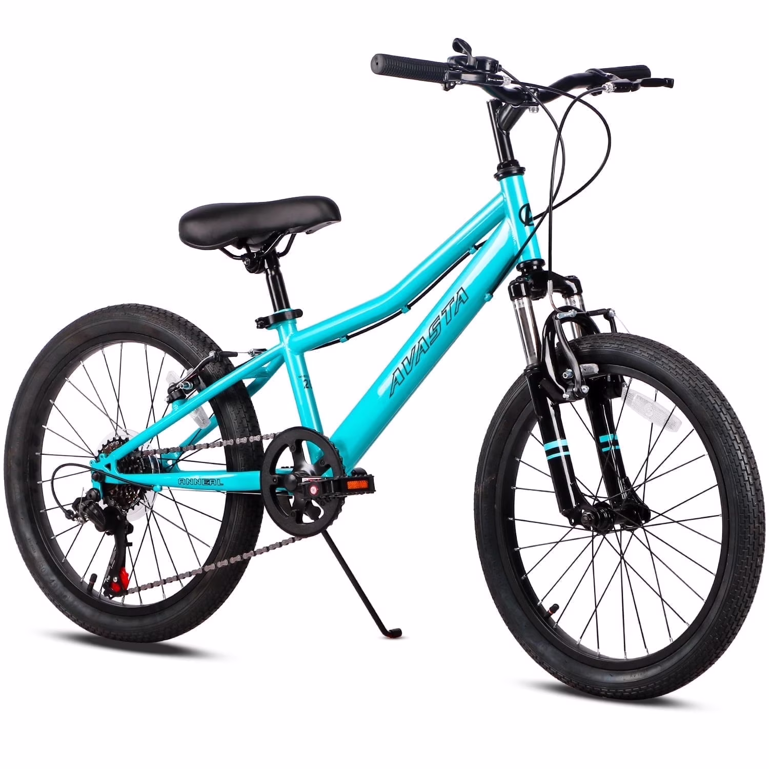 AVASTA 20'' Big Kids Mountain Bike for Age 6 7 8 9 10 11 12 Years Old Boys Girls Teen with Suspension Fork Front Rear Dual Hand Brakes 6 Speeds Drivetrain, Cyan(Cyan)