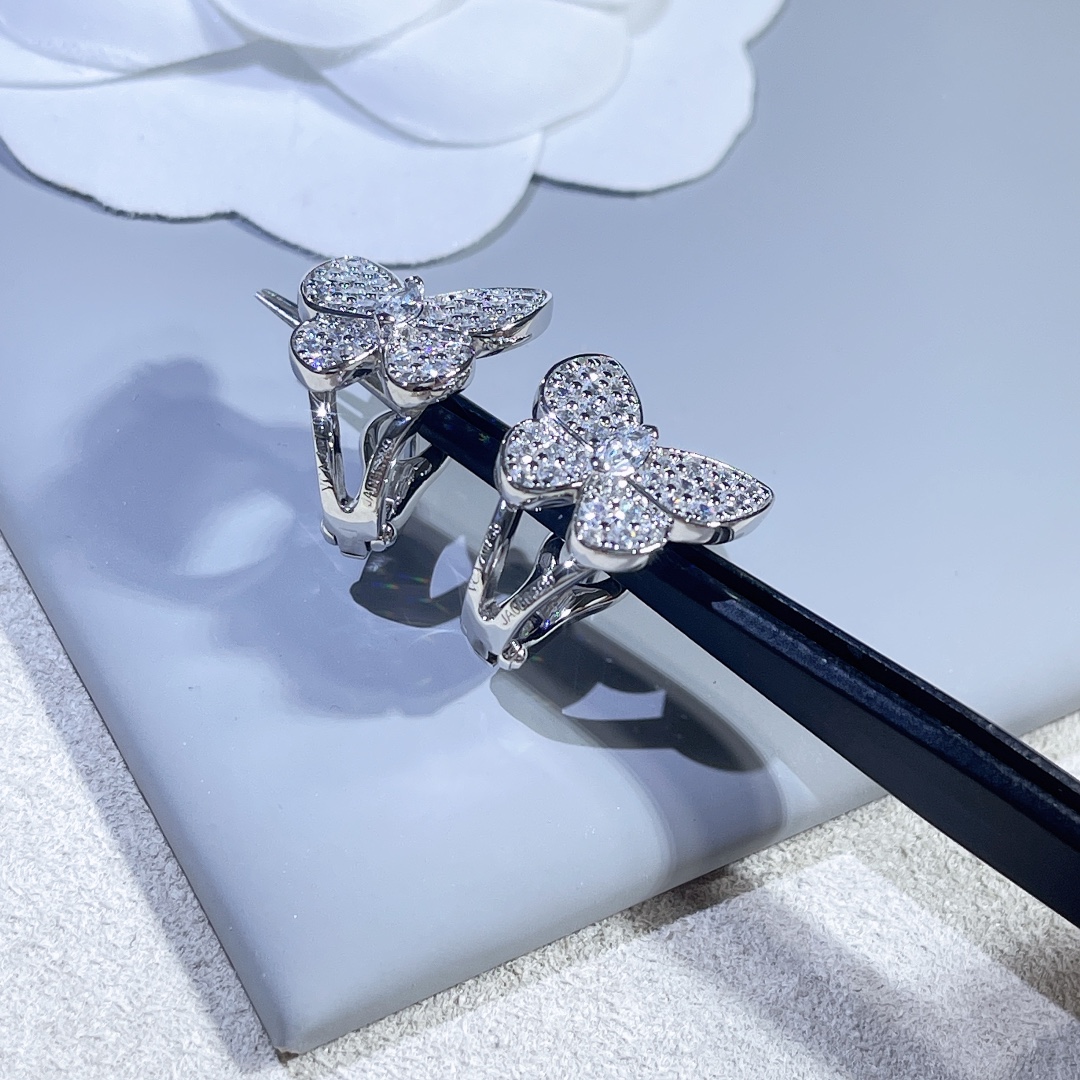 VCA Paved Diamond Silver Butterfly Earrings - Original Replica Club