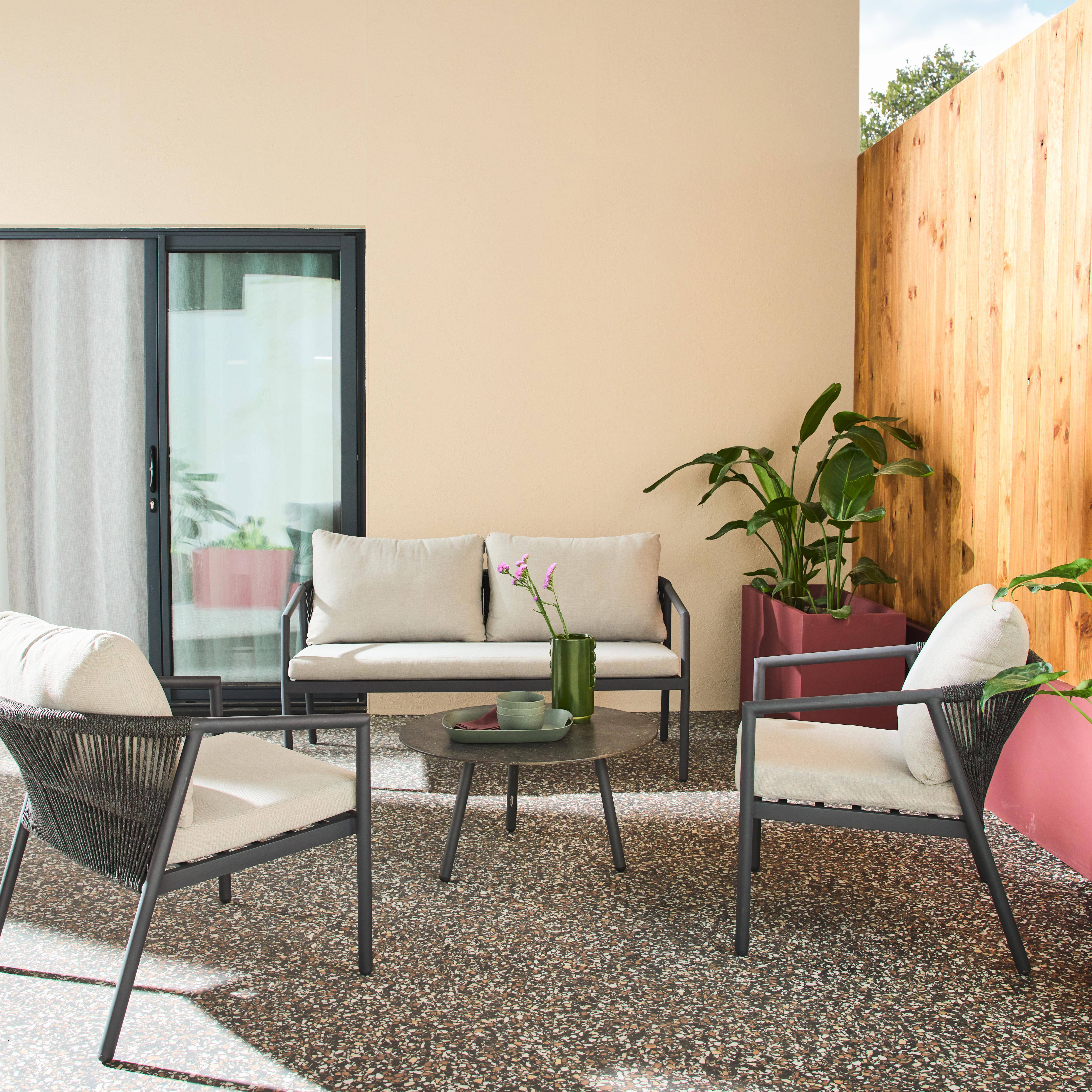Korava - Conjunto de muebles de jardín de aluminio y cuerdas, 4 plazas