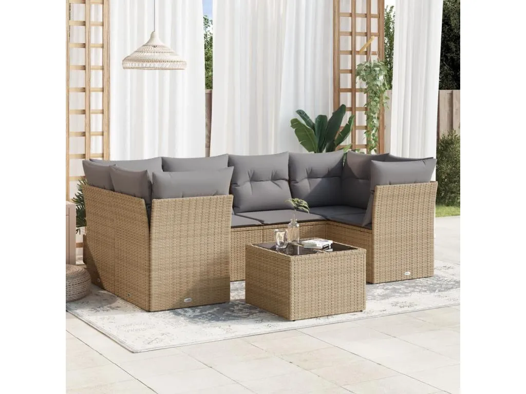 Set sofás de jardín 7 piezas y cojines ratán sintético beige GUMX18157