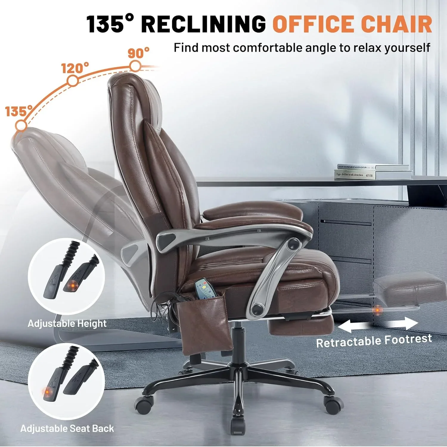 Massage Office Chair with Heating and Footrest Ergonomic Executive Reclining Office Chair