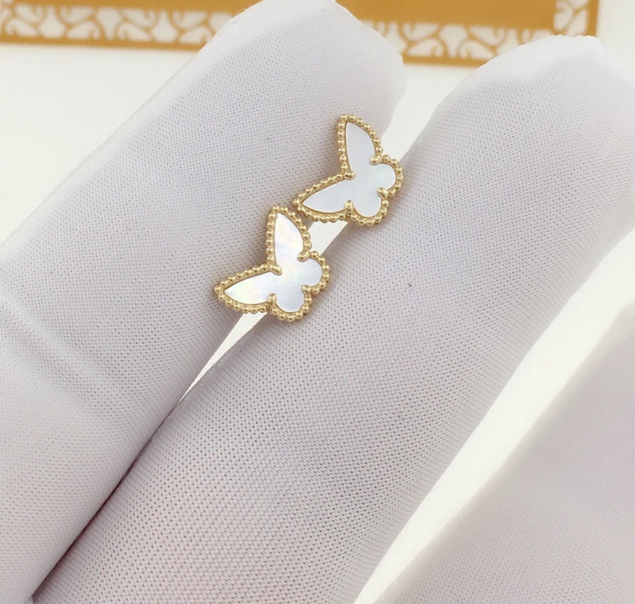 VCA Mini White Butterfly Stud Earrings - Original Replica Club