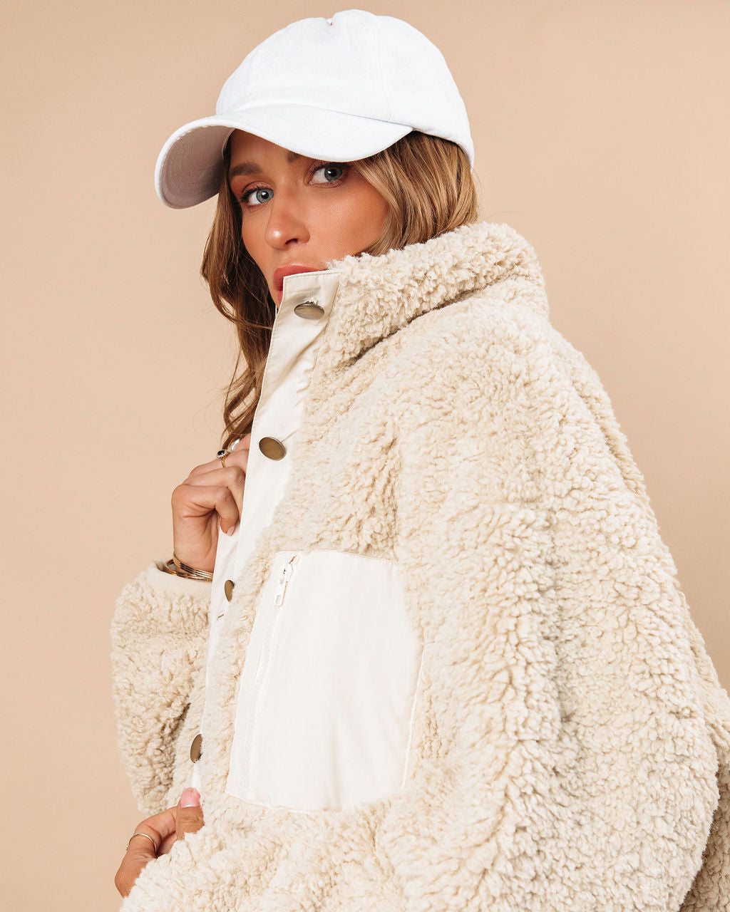 Emma Teddy Pocketed Jacket - Oatmeal - Se7enfashion