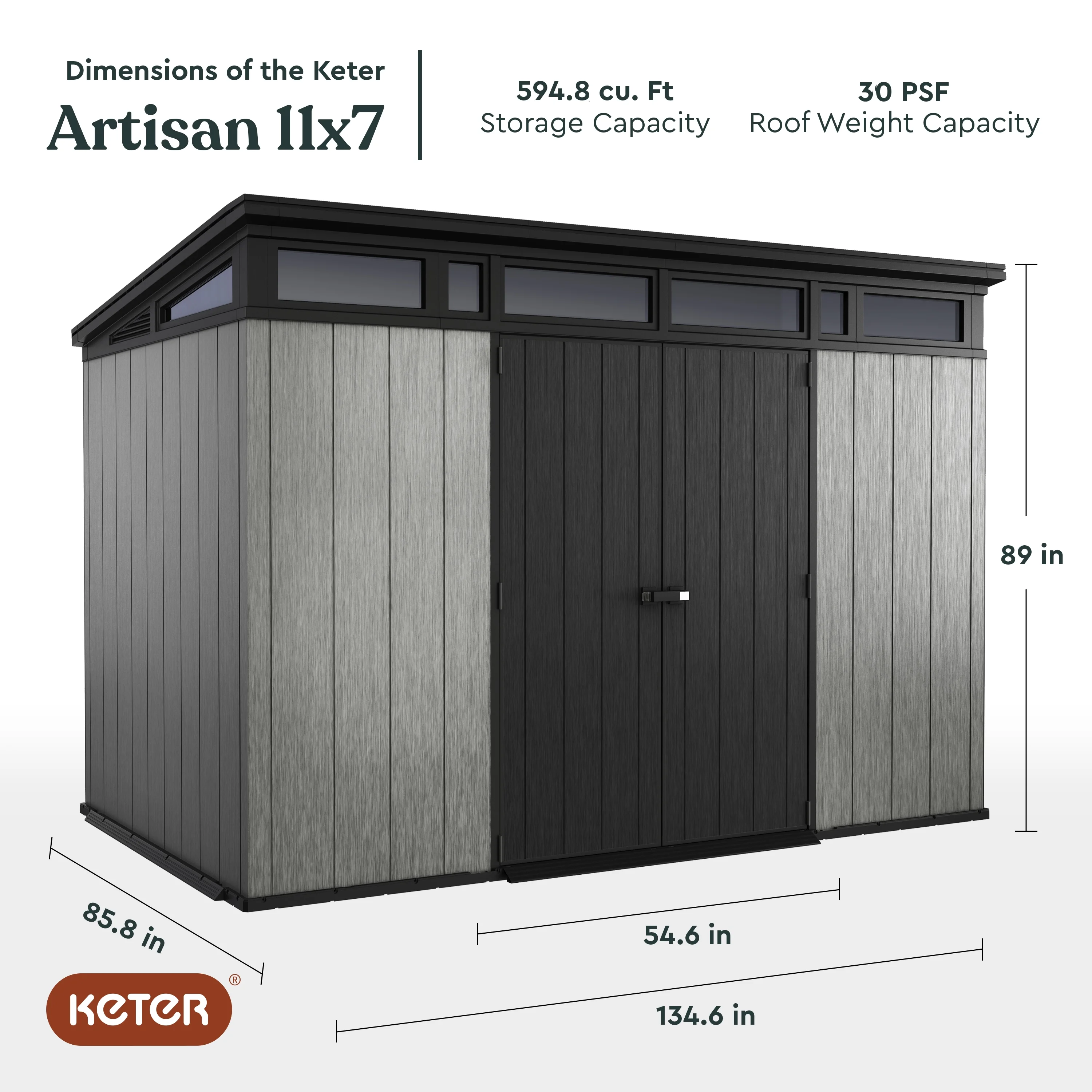 Keter Artisan 9x7 Foot Large Outdoor Shed & Floor w/Modern Design, Grey - Image 20