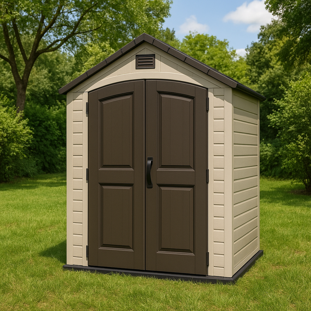 Caseta de jardín de resina 190x150x210 cm beige/marrón FBCLFhH386DS