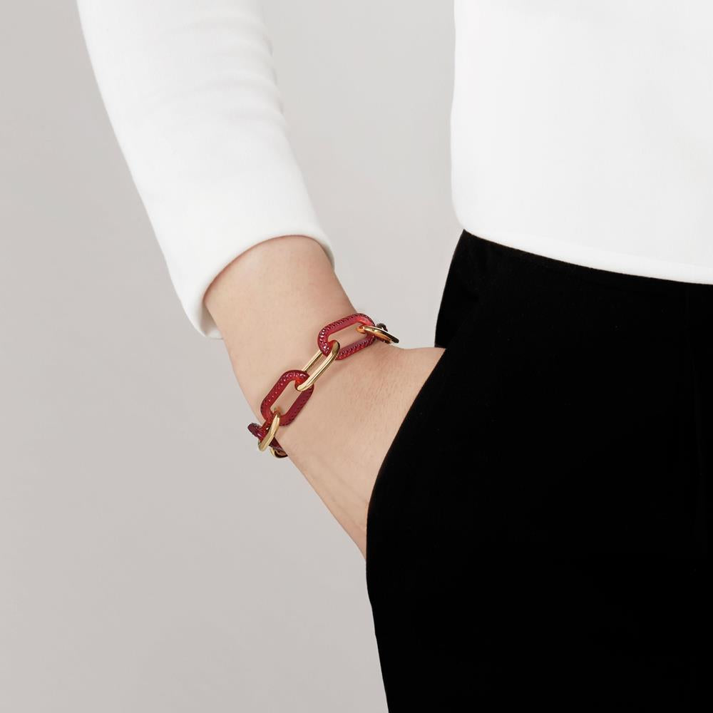 BRACELET EMPREINTE ANIMALE 5 CRISTAUX - CRISTAL ROUGE, LAITON PLAQUÉ OR JAUNE 18 CARATS