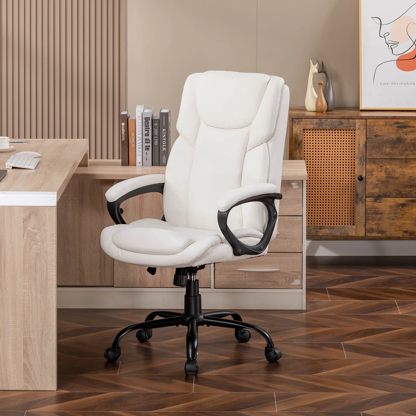 Mainstays Executive Ergonomic High Back Leather Home Office Desk Chair, Black - Image 51