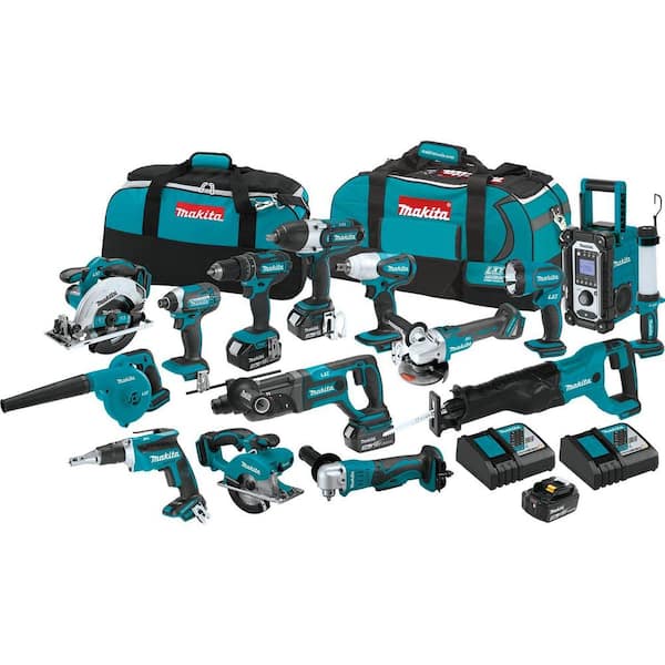 18V LXT Lithium - Ion Cordless 15 - Piece Combo Kit with (4) Batteries 3.0ah, Charger and (2) Bags