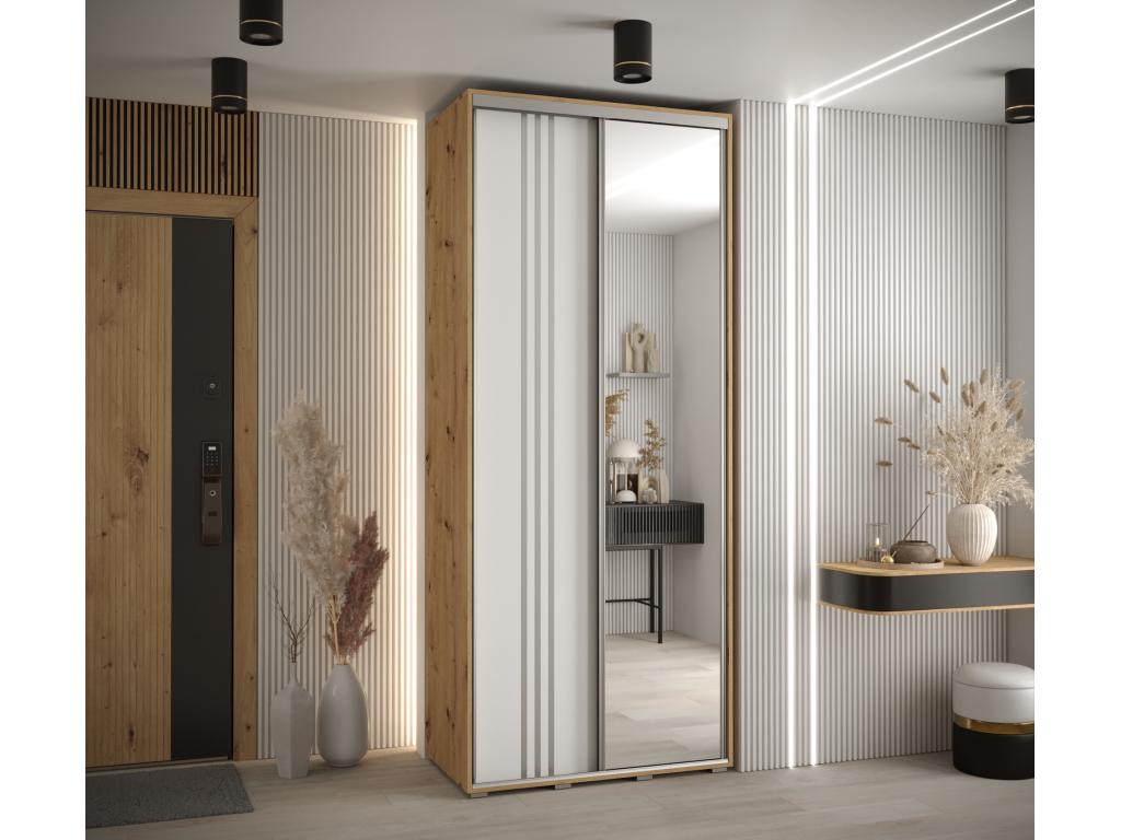ARMARIO DAVOS 7 DE PUERTAS CORREDERAS 235,2/120/60 2 puertas (Artisan/Blanco/Plata)