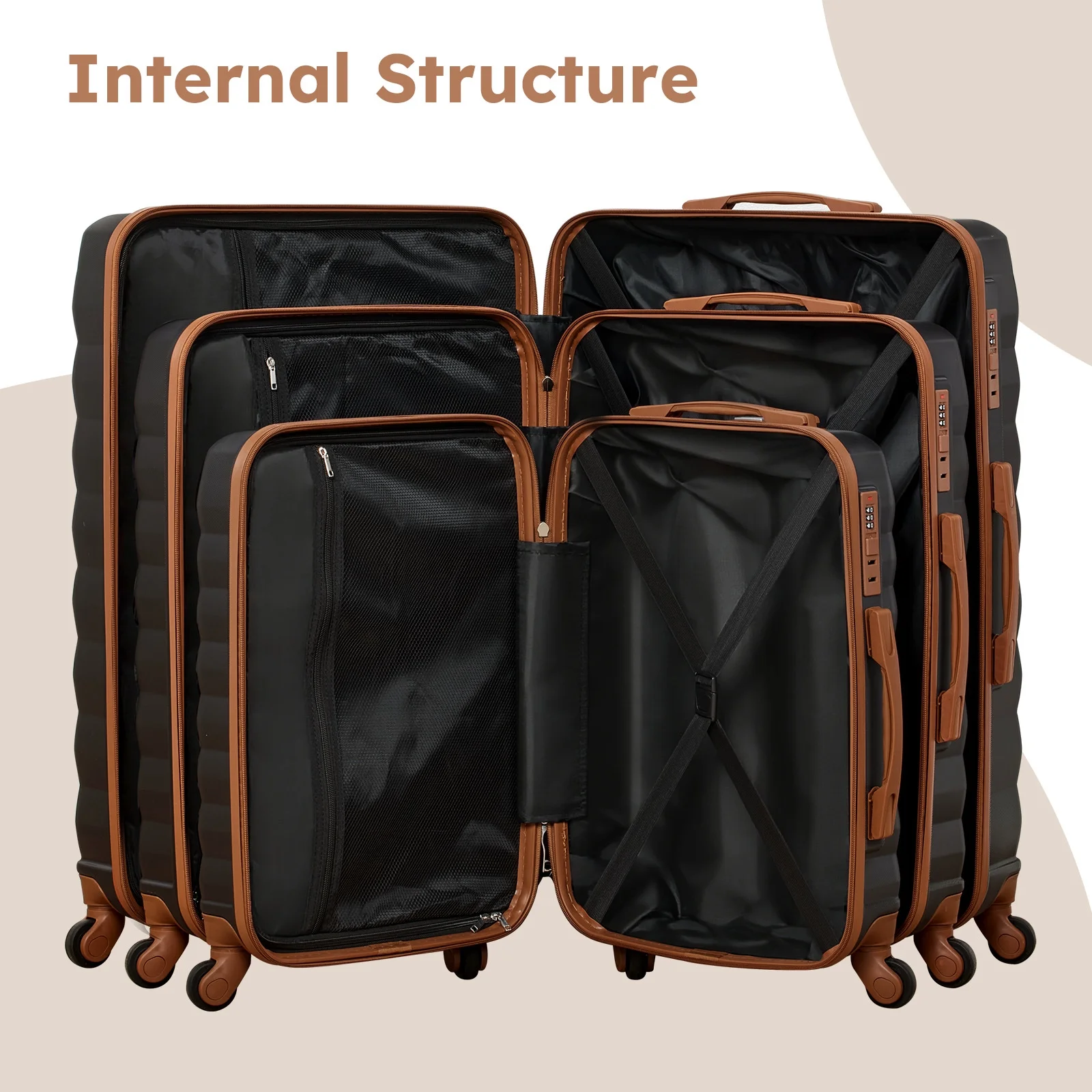 9 Piece Luggage Sets, Hard 20 24 28 inch Luggage with 6 Pieces Organize Bags Travel Suitcases Sets with Wheels, Rose - Image 21